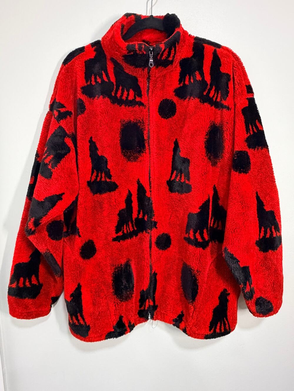 Vintage Four Seasons red and black fleece jacket western wolf XL